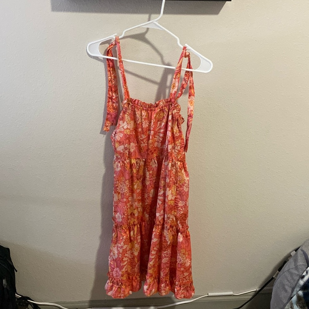 Salmon and white floral tank dress.